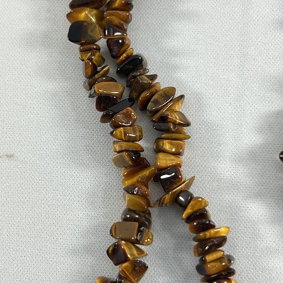 Chip Bead Stone Necklace Chipie Brown 34" Long Boho - Picture 6 of 7
